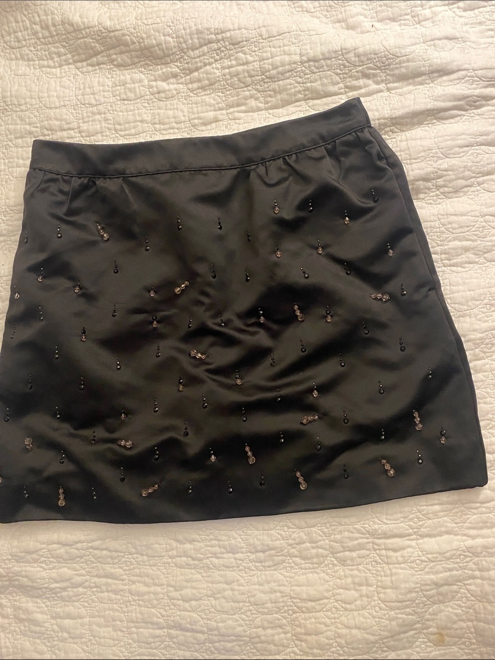 Free assembly Embellished Black Satin Mini Skirt